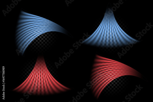 Set of airflow streams, hot and cold air on black background