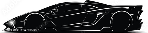 Silhouette of a modern supercar with aerodynamic design isolated on white background