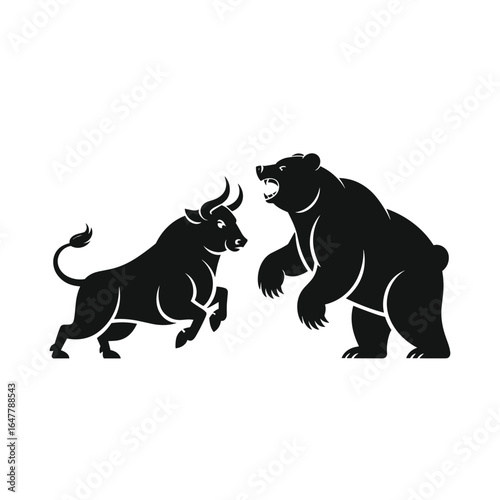 Bull versus bear aggressive confrontation fighting animals