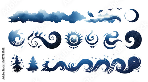 Collection of wind and weather icons in multiple styles, ideal for apps, climate maps, and weather-related designs.