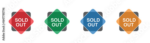 sold out label icon set, colorful badge designs