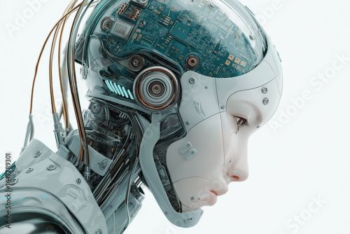 Futuristic digital illustration of a female humanoid robot with high-tech details, suitable for sci-fi projects and AI concepts.