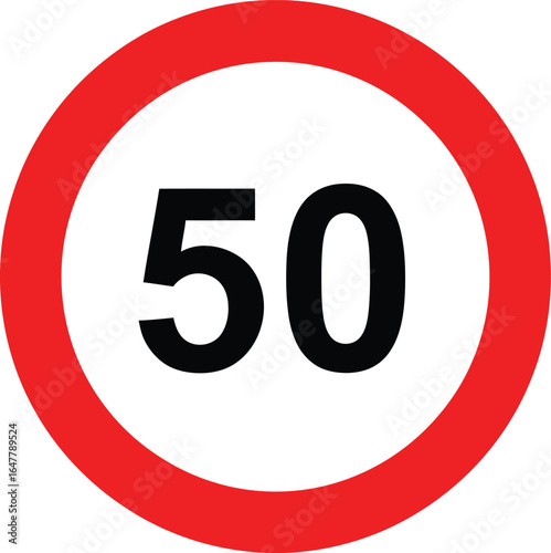 Speed limit 50 traffic sign isolated on white background, a symbol of road safety and regulations for vehicles, indicating a restricted zone for driving