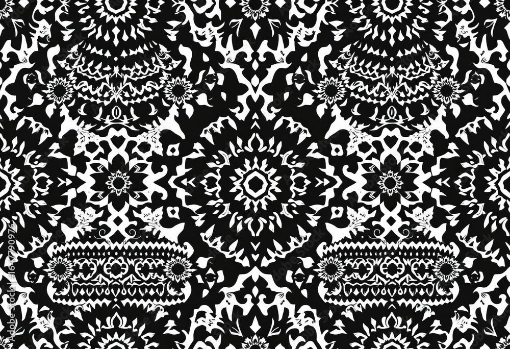 Seamless vector pattern of black and white ethnic embroidery, ideal for textile design, embroidery, background texture Seamless vector pattern of black and white ethnic embroidery, ideal for textile design, embroidery, background texture