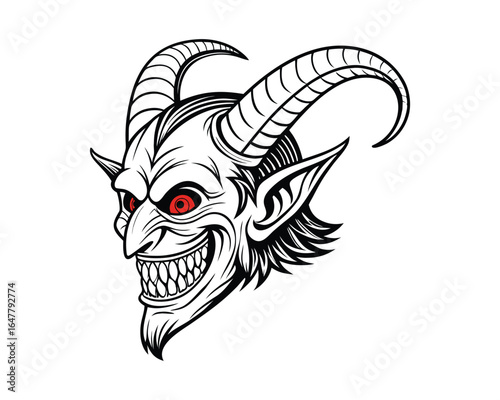 A detailed, stylized graphic of a devil's head, perfect for a wide range of design projects