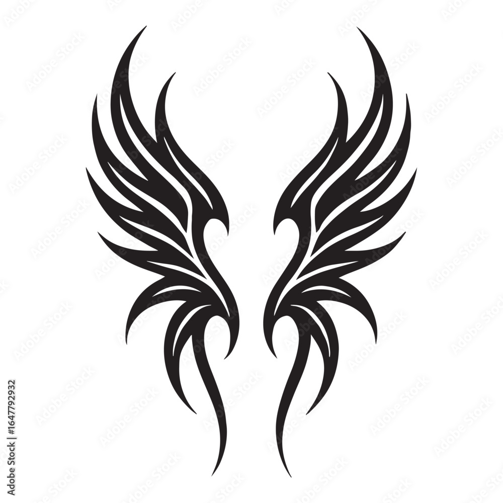 Fototapeta premium A powerful tribal eagle tattoo design, featuring a striking black and white vector silhouette with intricate wing and feather elements