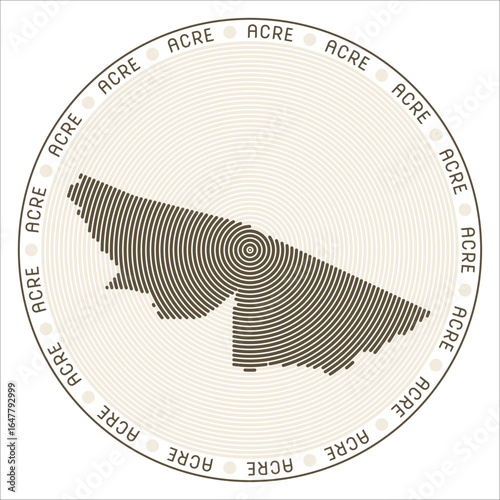 Acre round logo design. State shape build of rings. Acre text around the state. Vector Illustration.