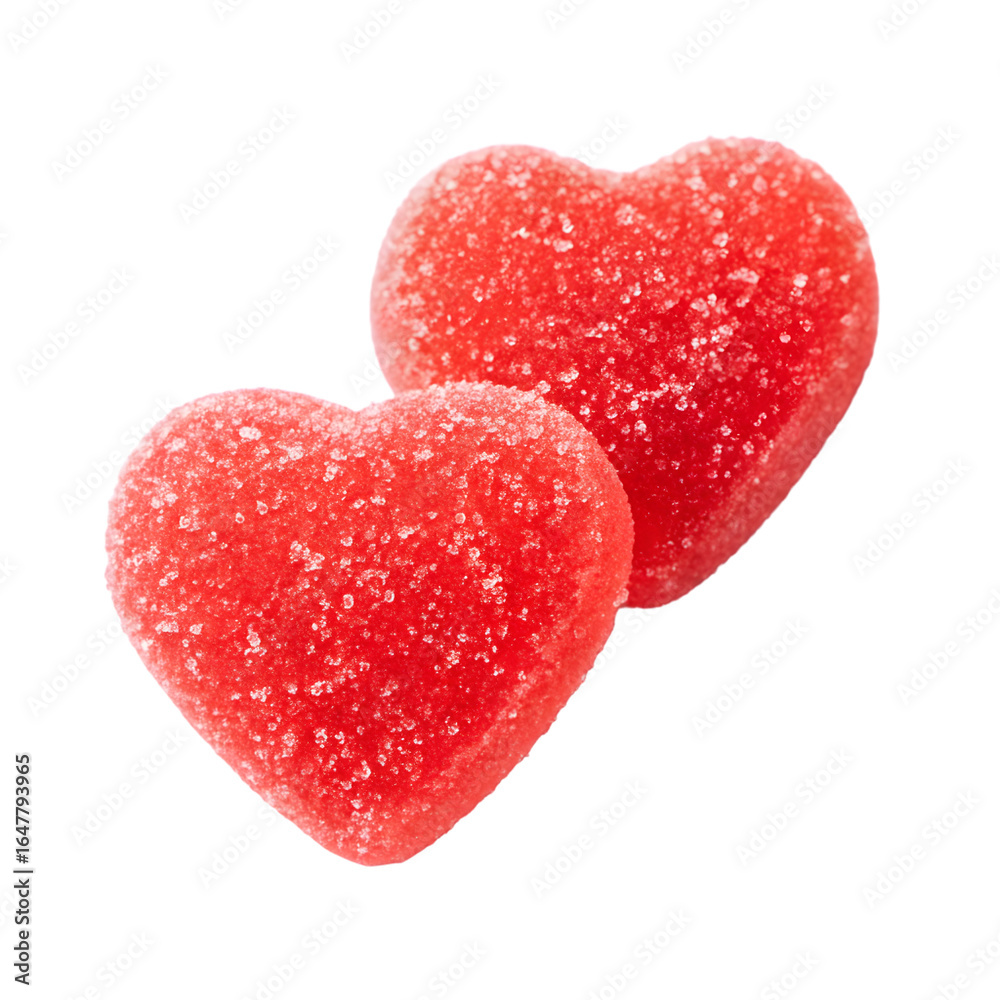 Fototapeta premium Two red heart shaped candies isolated on transparent background for valentines day