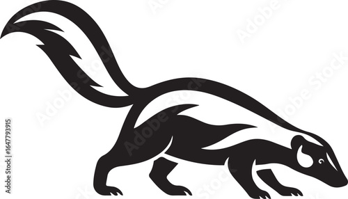 Striped skunk black and white animal graphic, Skunk silhouette vector illustration