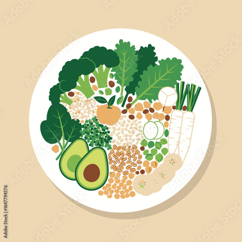 Balanced Vegan Bowl Filled with Vegetables, Legumes, and Fruits, Colorful Plant Based Meal for Healthy Eating and Vibrant Lifestyle