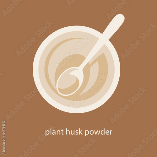 Bowl of Plant Husk Powder with Spoon Illustration, Healthy Plant Husk Powder in a Bowl with a Spoon Illustration