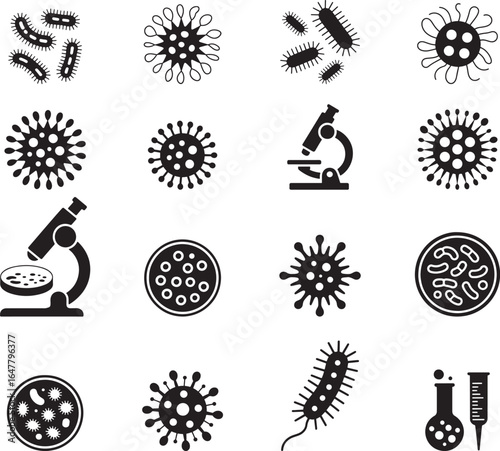 Bacteria and virus microscopic cell icons Keywords: bacteria, virus, microscopic, cell, biology