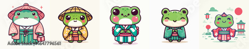 cute frog vector in kimono costume