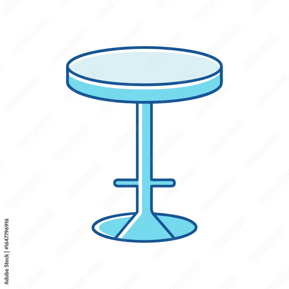 Simple blue bar stool with round seat and footrest Simple blue bar stool with round seat and footrest