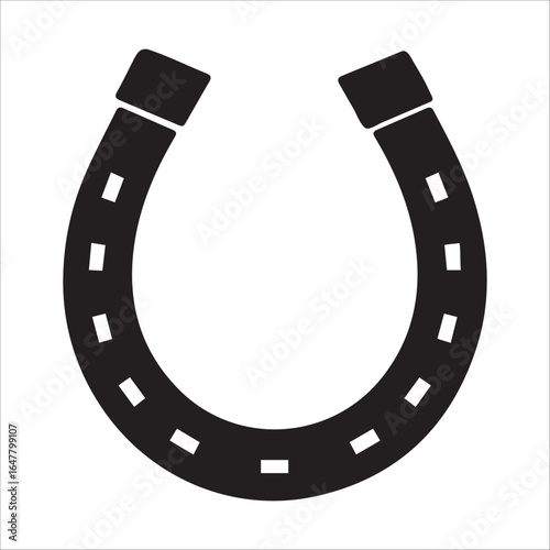 Black Silhouette Horseshoe Icon Isolated on White Background – Lucky Charm Symbol Vector Illustration