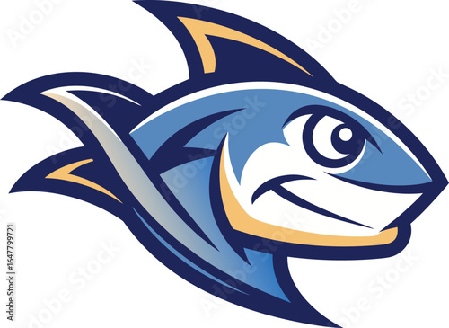 Stylized blue shark mascot with a friendly grin