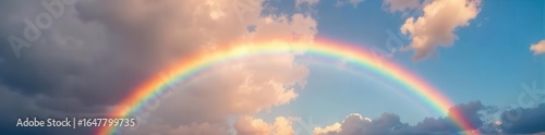 A close-up photo of a vibrant rainbow stretching across the sky, symbolizing hope texture and promise for a bright future , future, weather