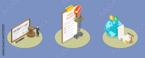 3D Isometric Flat Vector Illustration of Quality Management , Achieving International Certification For Business Professionals