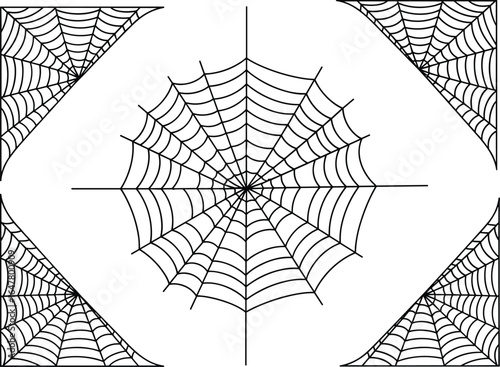 Halloween Spider Web Illustration – Minimalist Black and White Line Art with Two Hanging SpidersHalloween Spider Web Illustration – Minimalist Black and White Line Art with Two Hanging Spiders