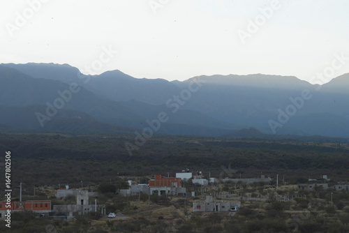 Sunset on the mountains during a sandstorm day