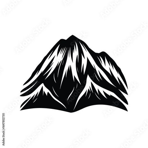 Monochrome silhouette illustration of a mountain range with steep ridges