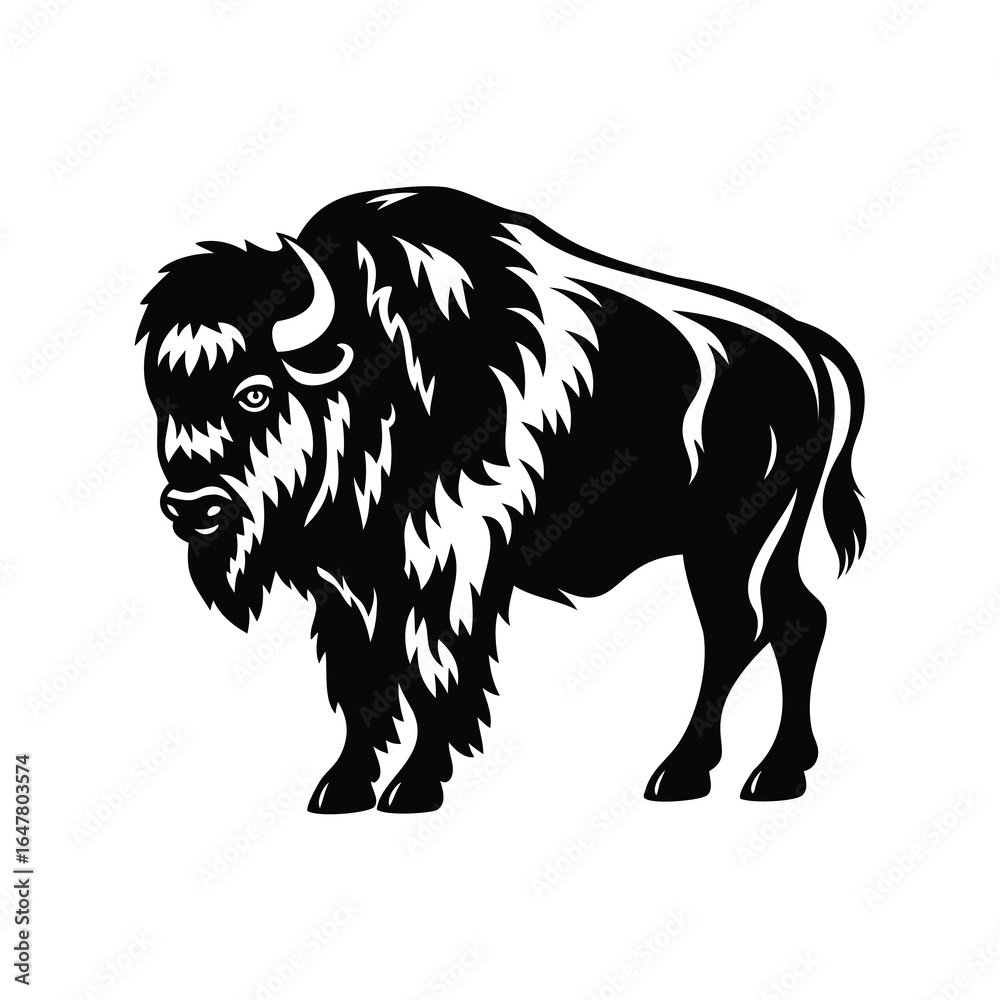 Obraz premium Elegant Black and White Bison Illustration on a White Background, Classic Design