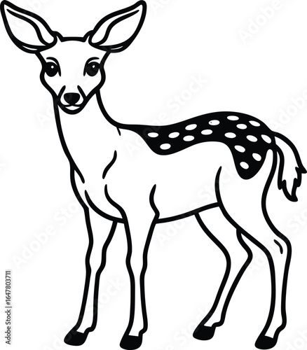 Cartoon roe deer silhouette, a wild mammal isolated on a white background, is a cute nature vector illustration