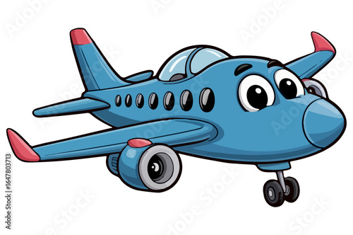 ute Cartoon Airplane Vector Illustration of a Smiling Blue Jet with Big Eyes for Kids and Educational Designs