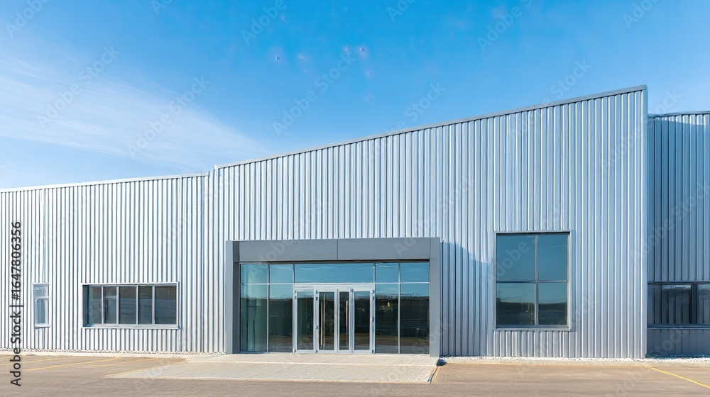 Obraz premium Modern industrial building with metallic exterior wall and glass windows