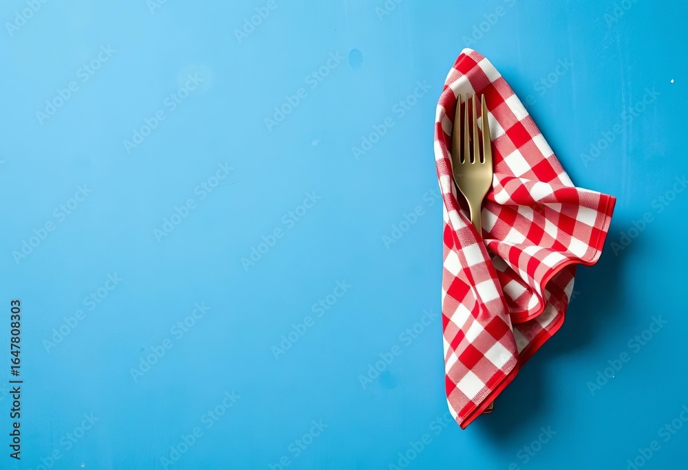 Obraz premium Classic blue toned concrete background with a folded checkered napkin, object, checkered