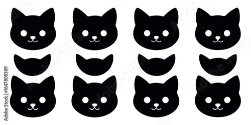 Charming cat head collection isolated on white background a set of cute kitten faces in cartoon style, ideal for graphic design and animalthemed projects with a playful vibe