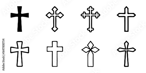 Collection of christian cross symbols isolated on white background a variety of religious icons representing faith, spirituality, and the teachings of jesus christ and the christian religion