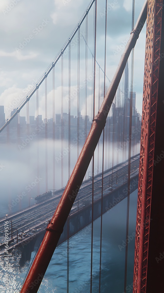 Obraz premium Gritty bridge scene with mist and graffiti high resolution picture