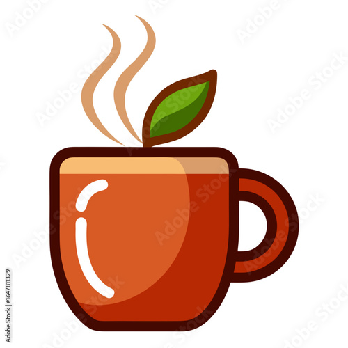 Illustration of a cup of hot tea with steam isolated on white background