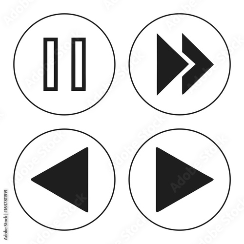 Media player control buttons isolated on white background