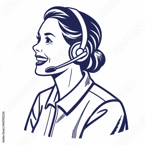 Smiling woman with headset on isolated on white background