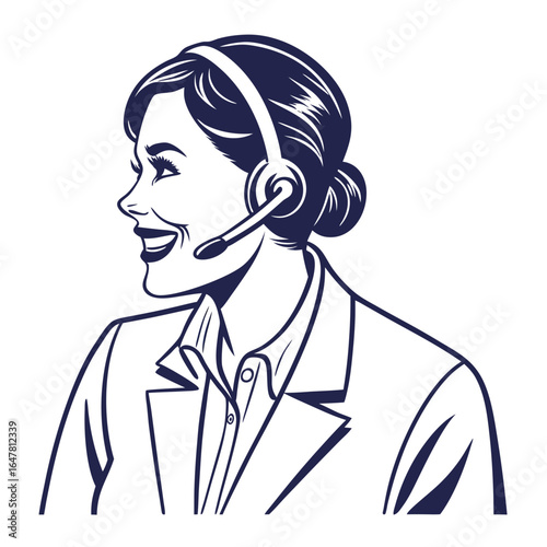 Smiling customer service representative with headset isolated on white background