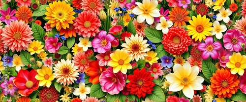 Vibrant spring floral collage, seamless repeat pattern, blossom, beauty