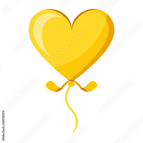 Yellow heart balloon with ribbon isolated on white background