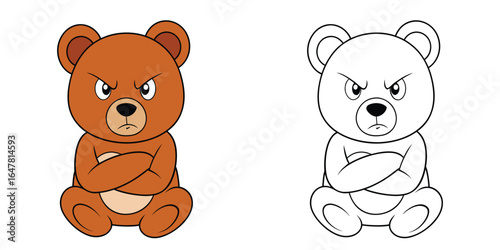 A grumpy bear named Grumpy Gruff sitting with arms crossed and a pouty face
