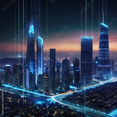 Smart City Skyline with Futuristic Digital Connections
