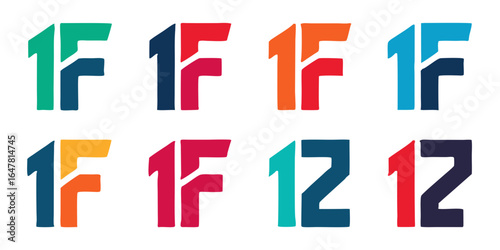 Colorful 1f and letter logo set isolated on white background a modern and creative design template for company branding and corporate identity with abstract shapes and icons