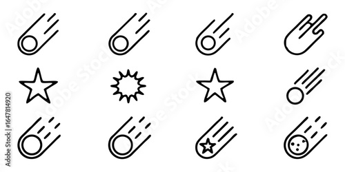 Collection of comet and star icons isolated on white background a set of celestial symbols for astronomy, space exploration, and science with graphic design elements