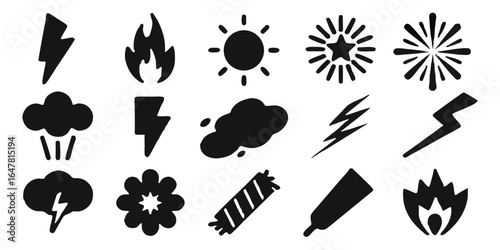 Diverse icon set isolated on white background a comprehensive collection of weather, celebration, and design elements for enhancing visual projects with versatile symbolism
