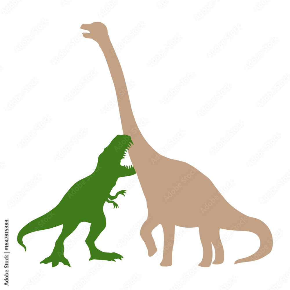 Fototapeta premium T-Rex Brachiosaurus Tyrannosaurus Attacking Fighting Long Neck