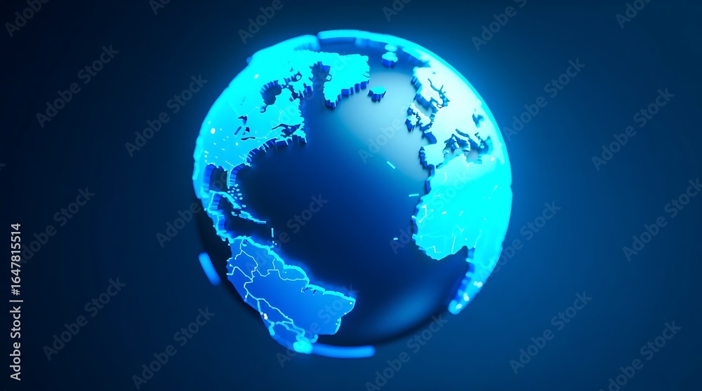 Digital Earth Globe with Glowing Continents and Ocean Concept Illustrating Global Connectivity Technology and Environmental Awareness with a Dark Blue Background Digital Earth Globe with Glowing Continents and Ocean Concept Illustrating Global Connectivity Technology and Environmental Awareness with a Dark Blue Background