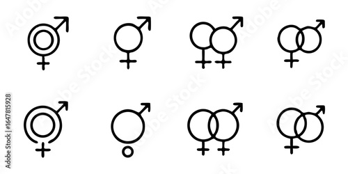 Collection of gender symbols isolated on white background a diverse set of graphic elements representing male, female, lgbt, and equality for design and creative projects