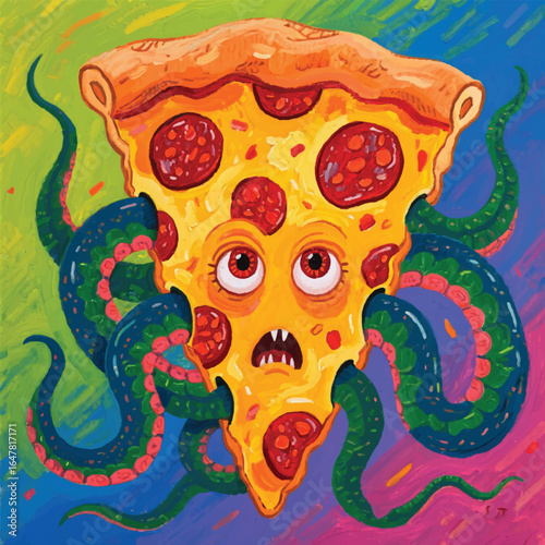 Pizza Hydra Monster with Tentacles Background Design Template