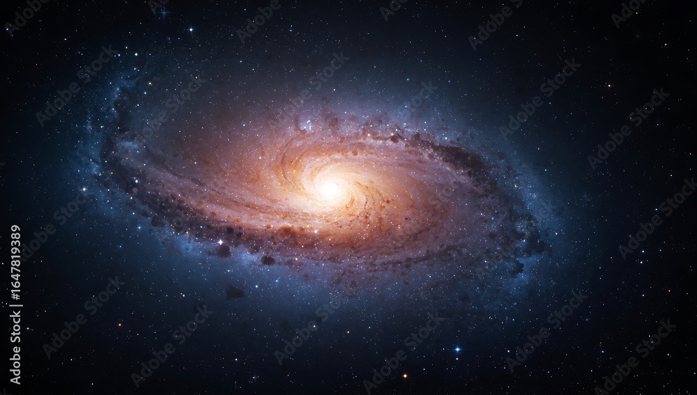 Fototapeta premium Spiral galaxy with stars and nebula in deep space, cosmos concept