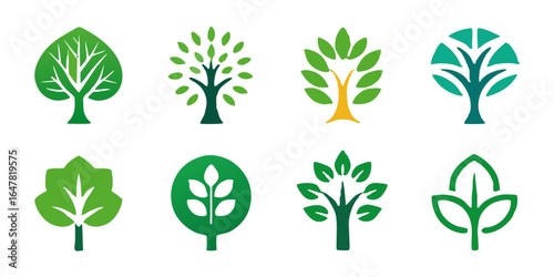 Collection of green tree icons a set of vibrant tree designs for natureinspired projects, perfect for adding a touch of greenery and freshness to your creative work